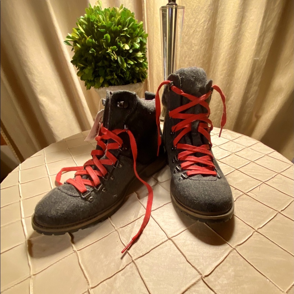 Grey hiking boots
